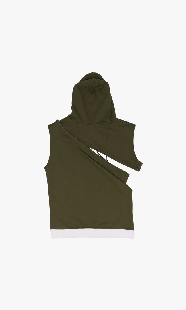SIEGENTHALER | Flat back view of the HILDEGARD Hoodie with an off-center diagonal panel and hood. Clean lines meet unexpected geometry in this reconstructed classic.

